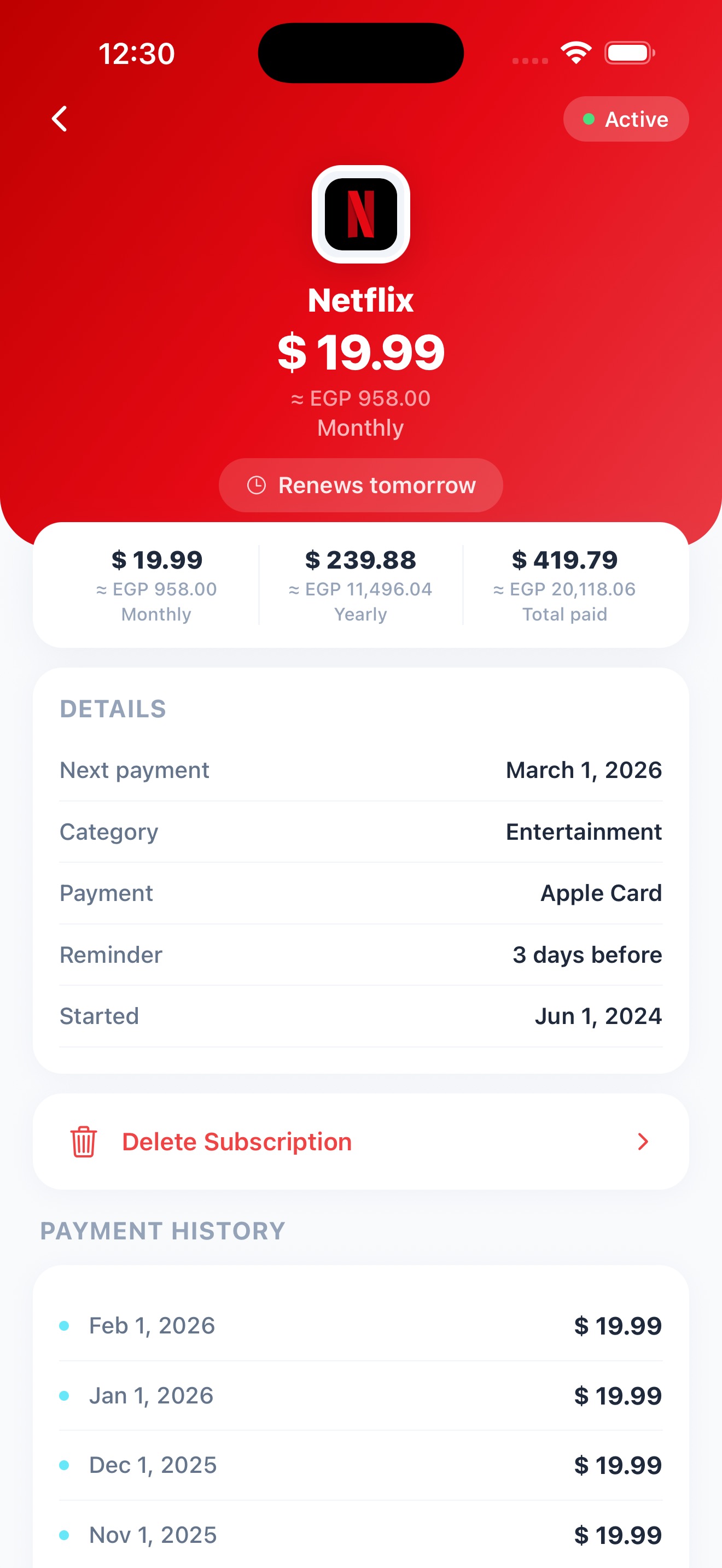 Subscription detail